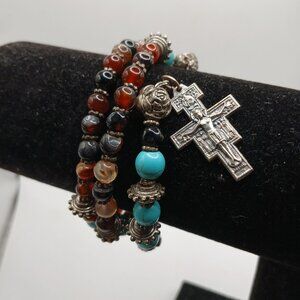Beaded Stretch Bracelet with Italy Cross